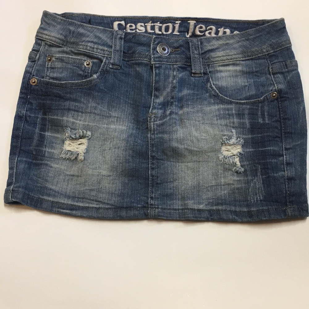 Distressed Denim Skirt